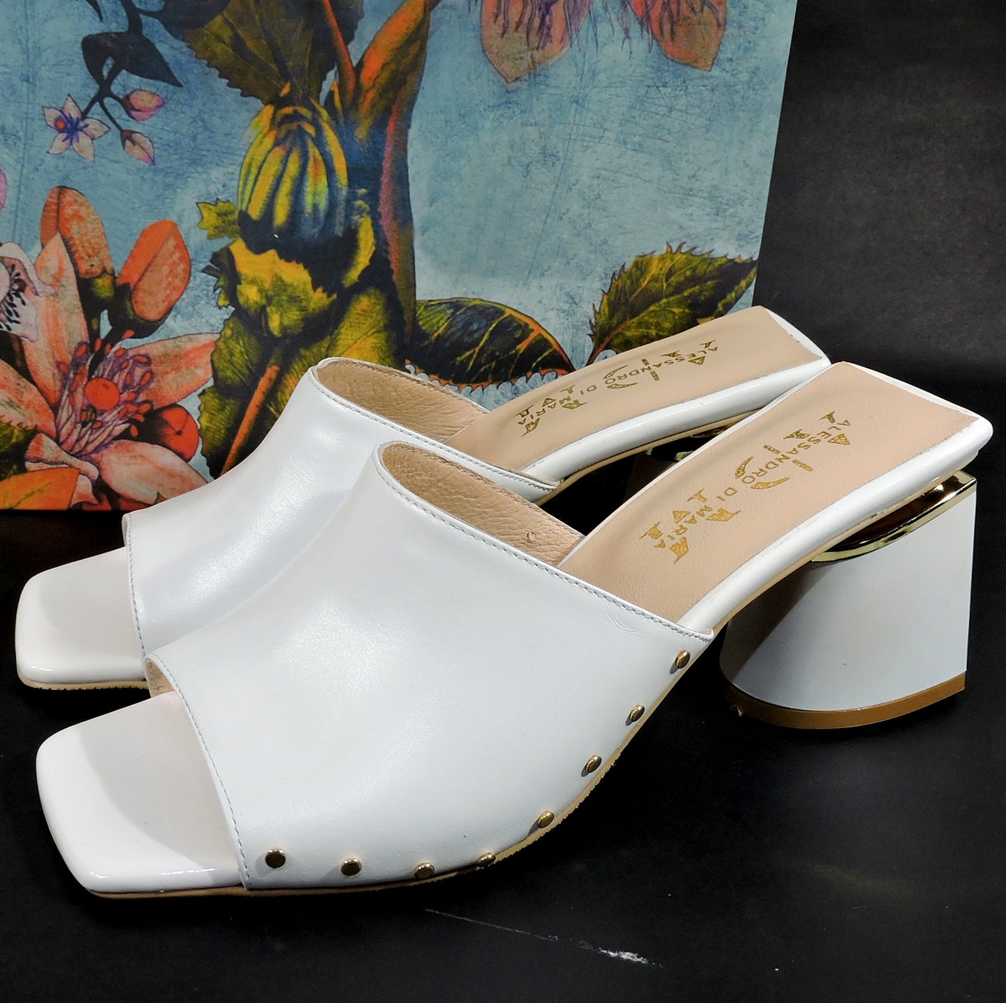ALESSANDRO DI MARIA ๐ฎ๐น WOMEN'S WHITE SOFT LEATHER SUMMER MULES