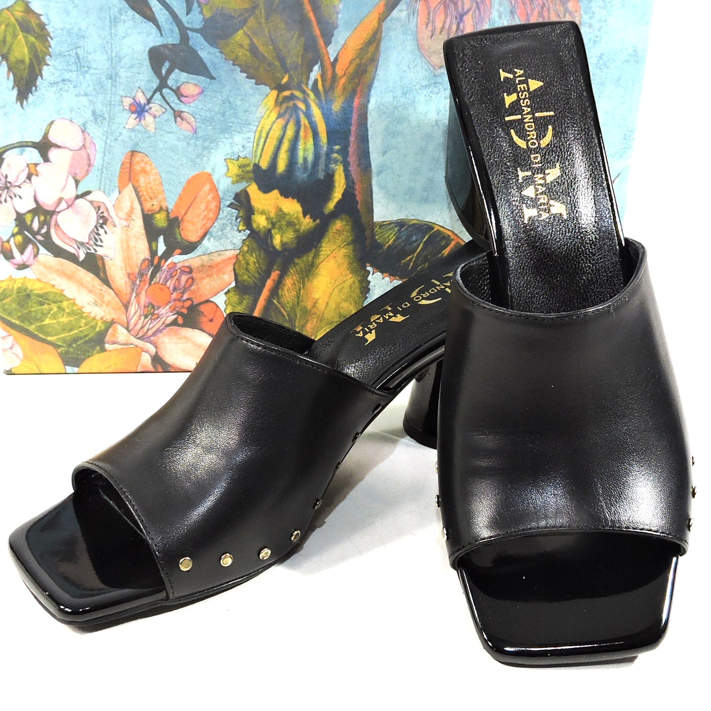 ALESSANDRO DI MARIA ๐ฎ๐น WOMEN'S BLACK SOFT LEATHER COMFORT SUMMER MULES