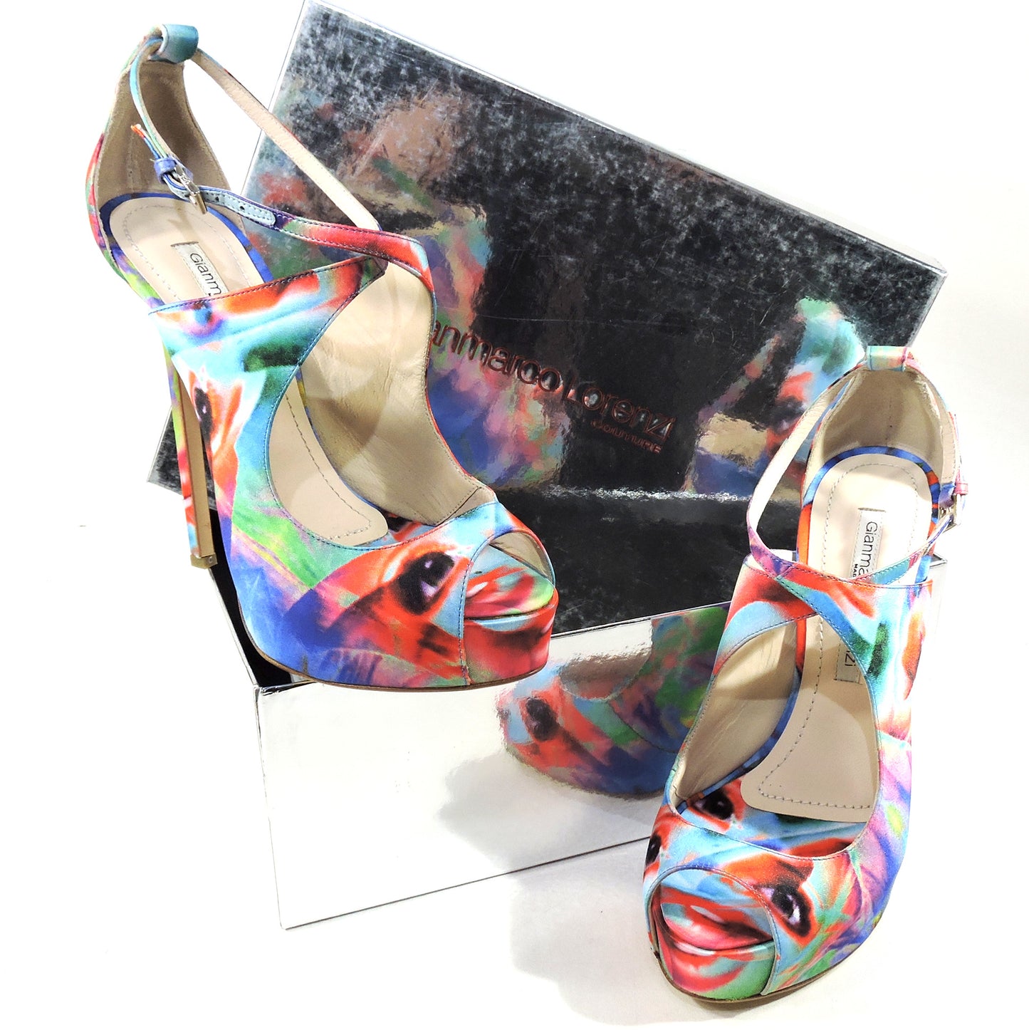 GIANMARCO LORENZI ๐ฎ๐น WOMEN'S MULTICOLOR SATIN FASHION PLATFORM SUMMER SANDALS
