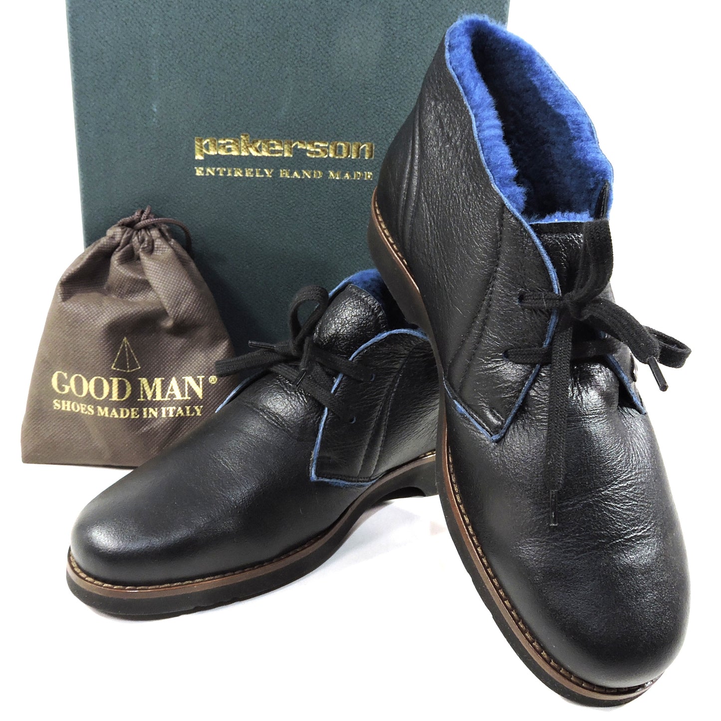 PAKERSON 🇮🇹 WOMEN'S BLACK SOFT LEATHER MONTONE FUR WINTER BOOTIE