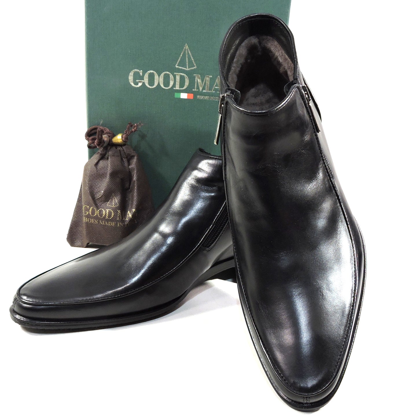 GOODMAN 🇮🇹 MEN'S BLACK SOFT LEATHER COMFORT WINTER FUR ANKLE BOOTS
