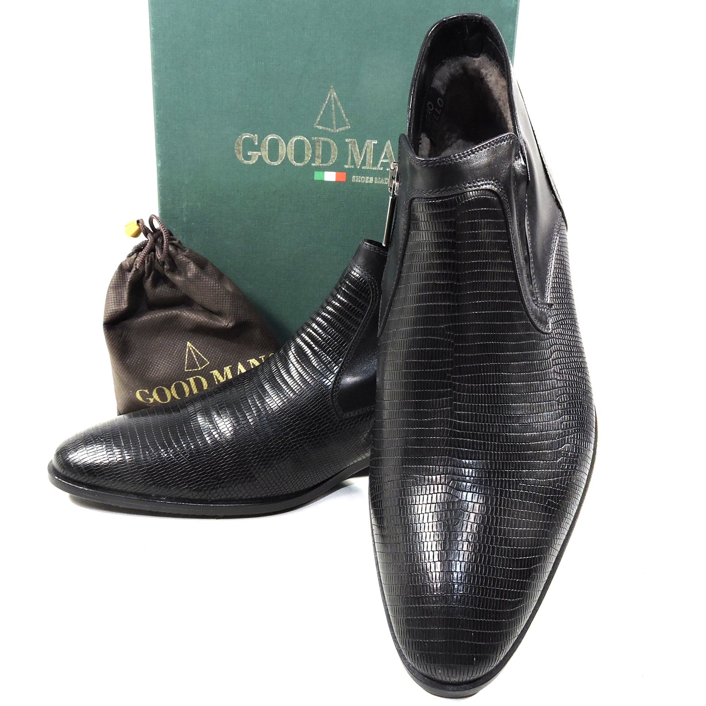 GOODMAN 🇮🇹 MEN'S BLACK SOFT LEATHER WINTER FUR COMFORT BOOTS