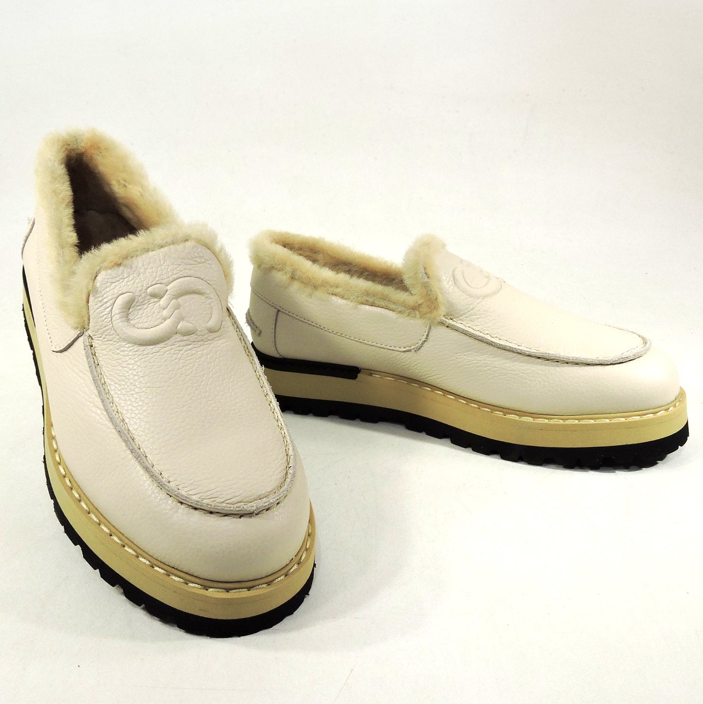 CASADEI ๐ฎ๐น WOMEN'S SOFT BEIGE LEATHER MERINO FUR WINTER LOAFERS