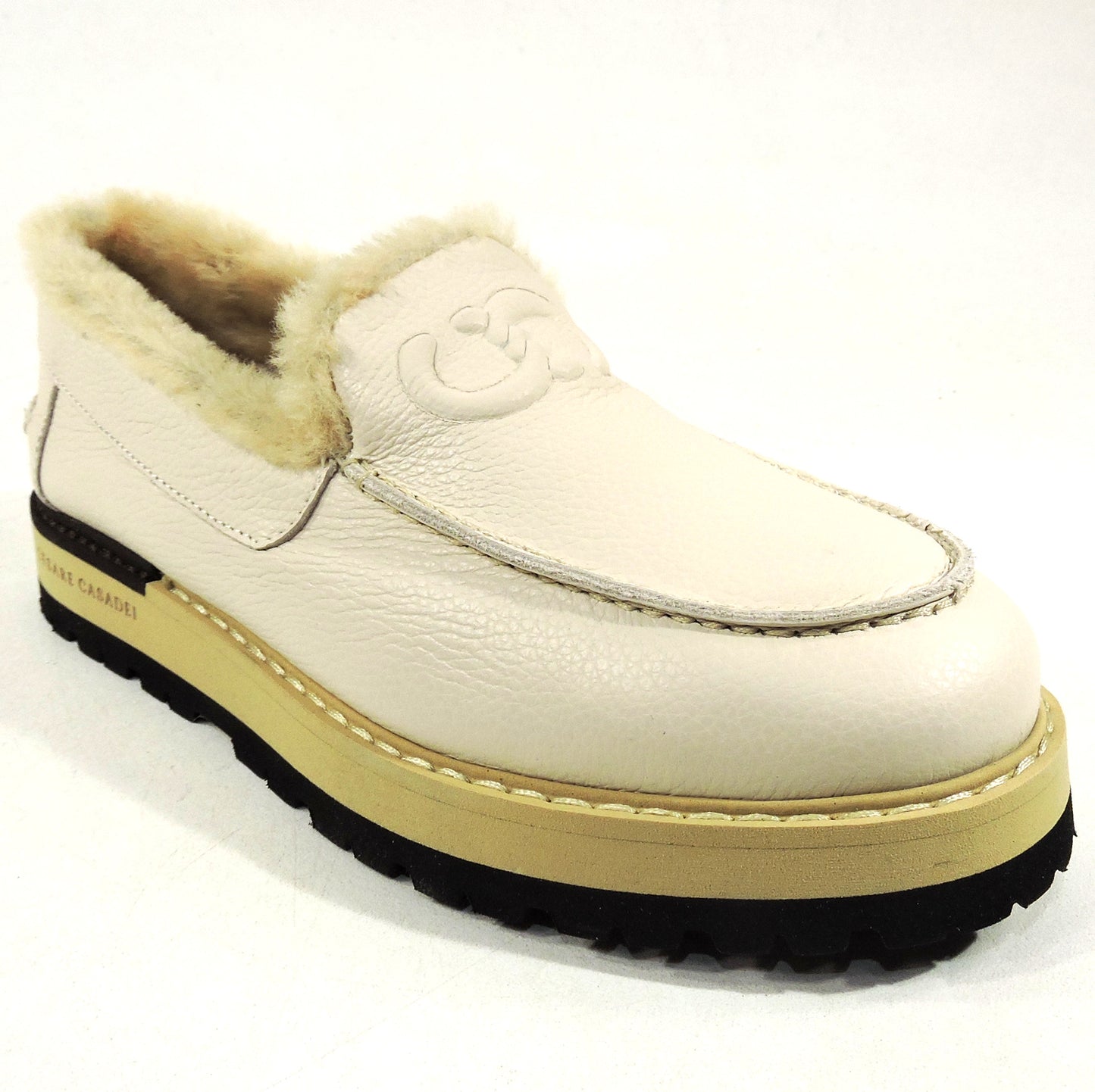 CASADEI ๐ฎ๐น WOMEN'S SOFT BEIGE LEATHER MERINO FUR WINTER LOAFERS