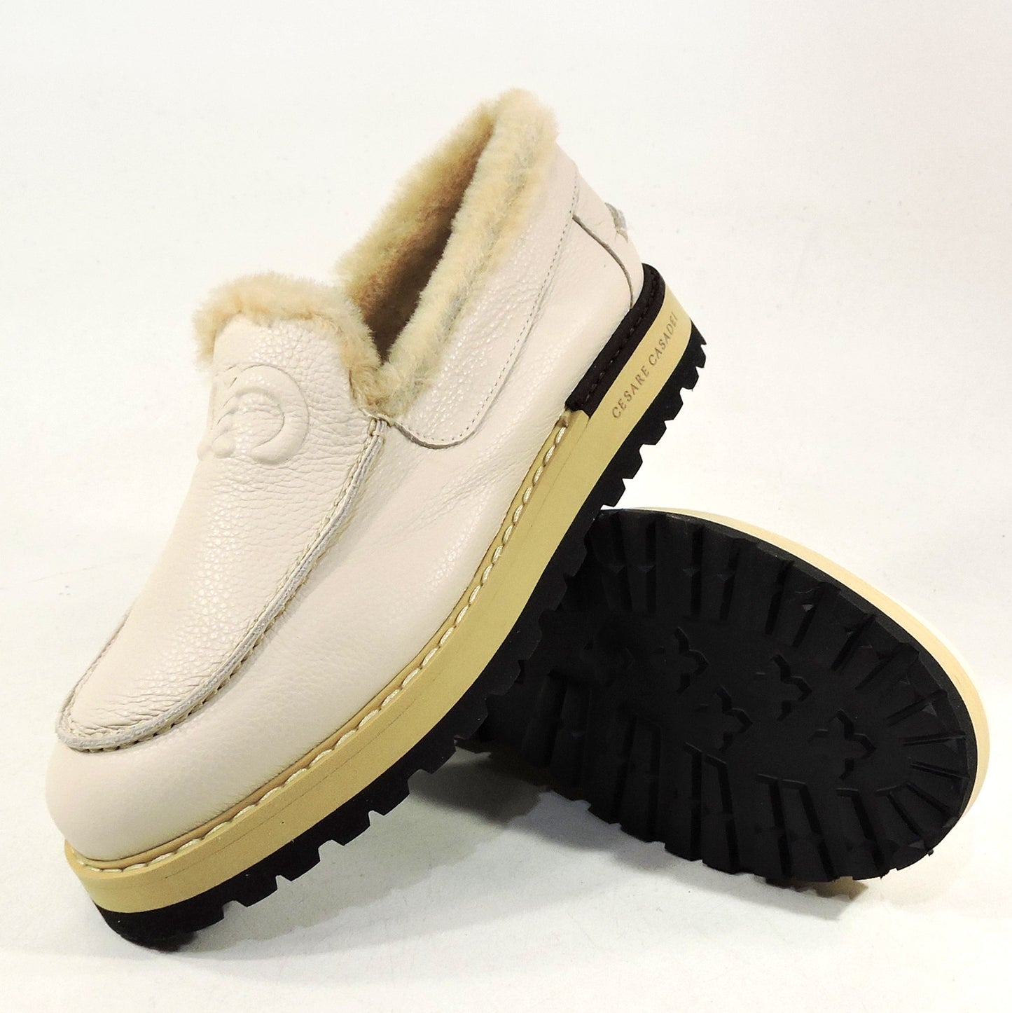 CASADEI ๐ฎ๐น WOMEN'S SOFT BEIGE LEATHER MERINO FUR WINTER LOAFERS