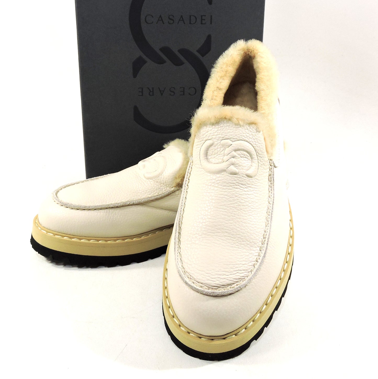 CASADEI ๐ฎ๐น WOMEN'S SOFT BEIGE LEATHER MERINO FUR WINTER LOAFERS