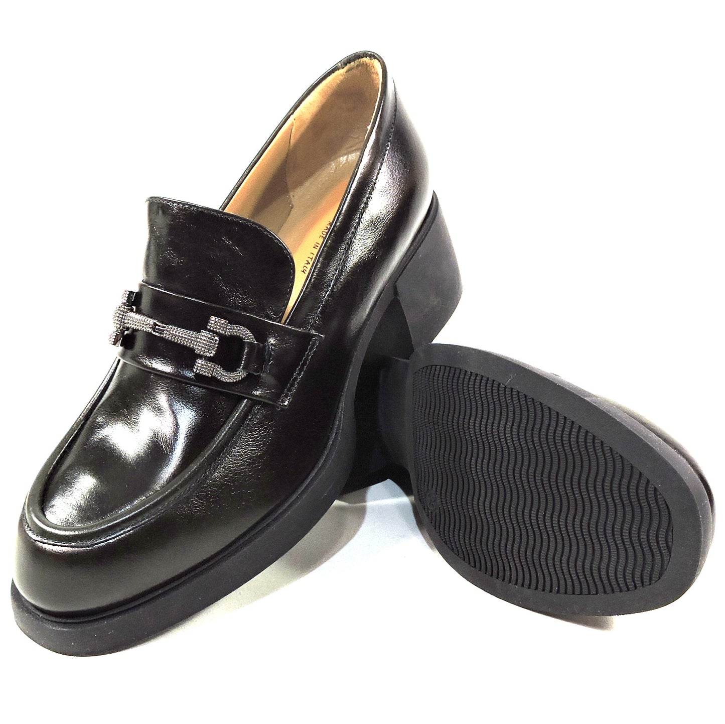 CHIARA COLINI ๐ฎ๐น WOMEN'S BLACK SOFT LEATHER COMFORT HEELED LOFERS