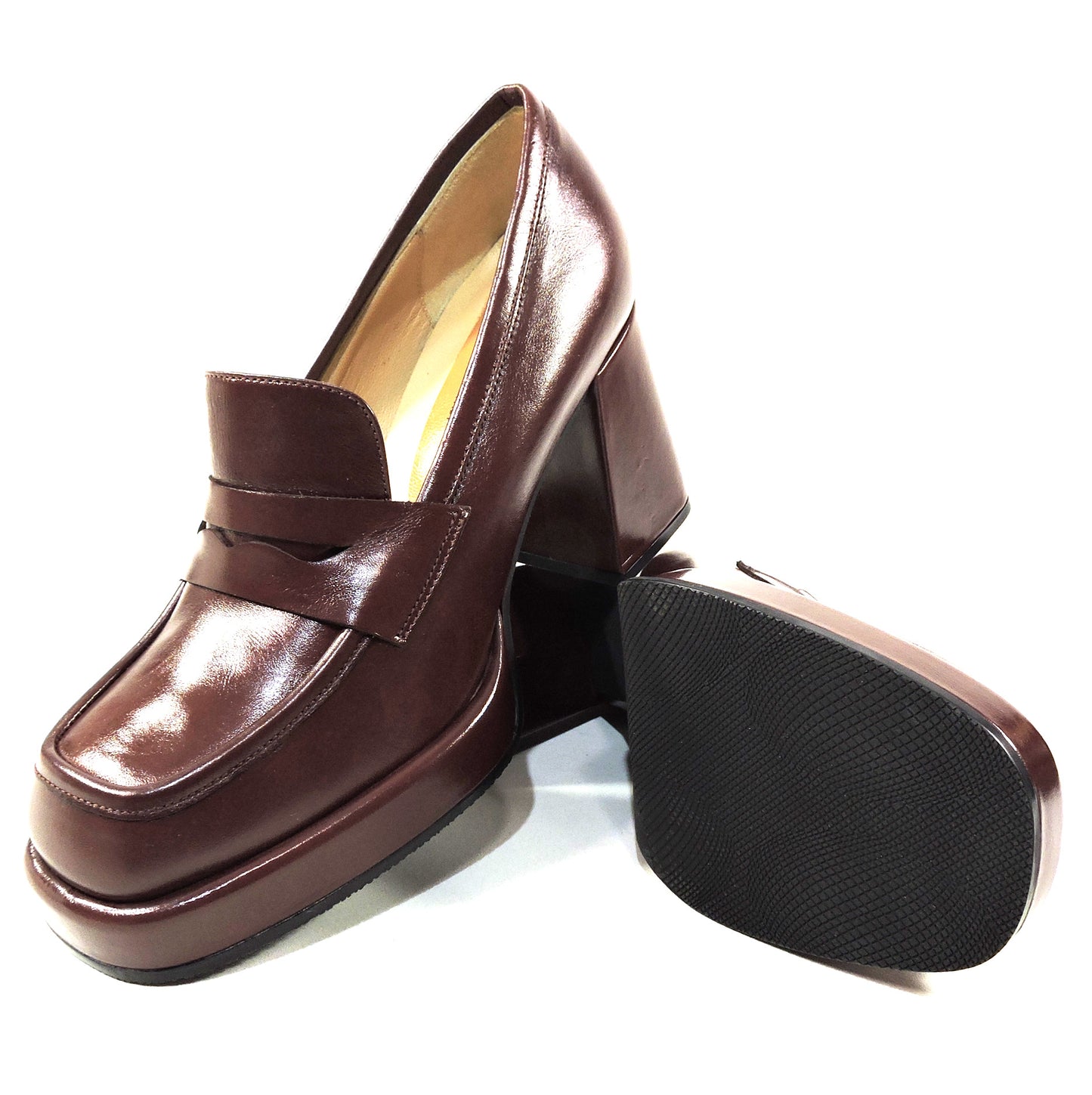 CHIARA COLINI ๐ฎ๐น WOMEN'S BROWN SOFT LEATHER COMFORT HEELED LOFERS