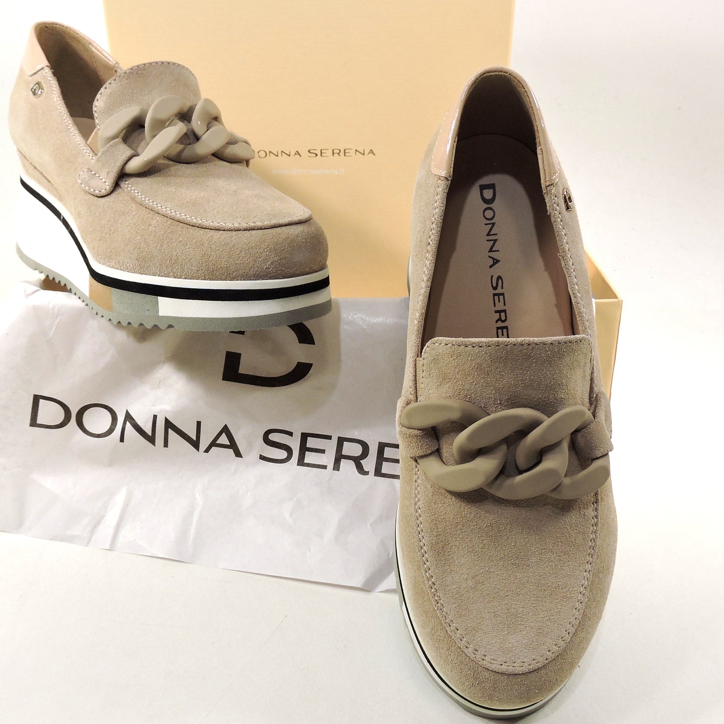 DONNA SERENA 🇮🇹 WOMEN'S BEIGE SUEDE COMFORT FASHION WEDGE LOAFERS