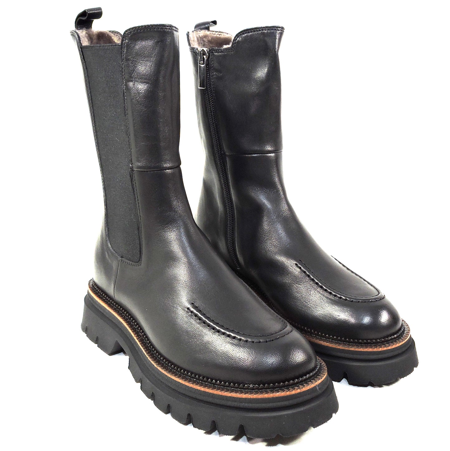 CHIARA COLINI ๐ฎ๐น WOMEN'S BLACK SOFT LEATHER WINTER FUR CHELSY BOOTIE BOUTIQUE