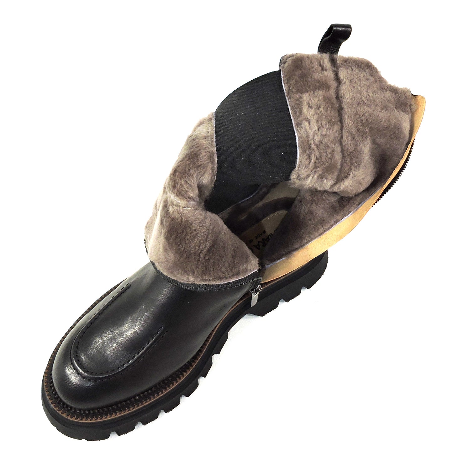 CHIARA COLINI ๐ฎ๐น WOMEN'S BLACK SOFT LEATHER WINTER FUR CHELSY BOOTIE BOUTIQUE