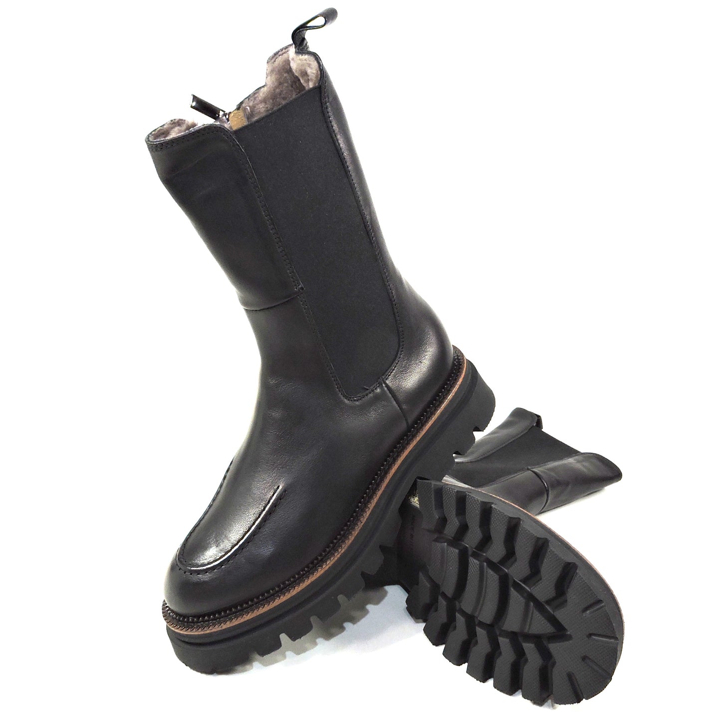 CHIARA COLINI ๐ฎ๐น WOMEN'S BLACK SOFT LEATHER WINTER FUR CHELSY BOOTIE BOUTIQUE