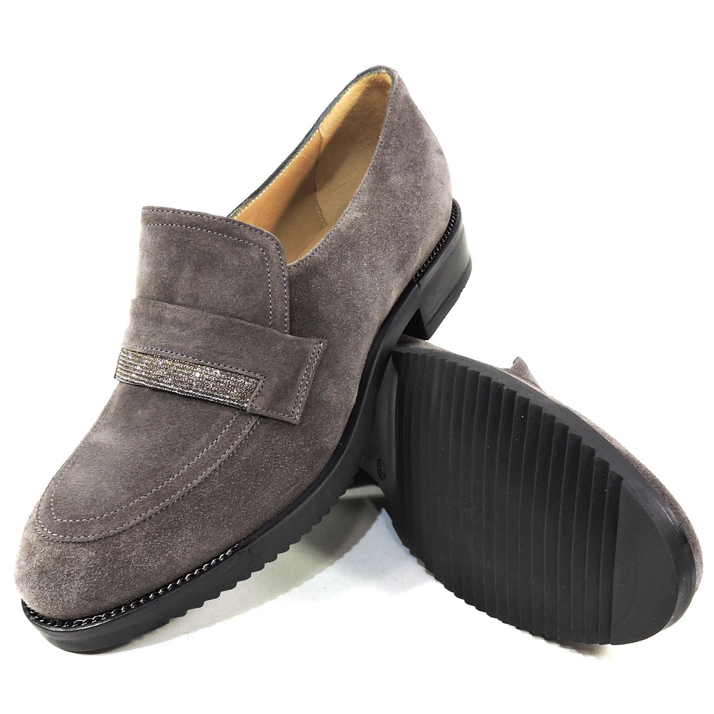 CHIARA COLINI ๐ฎ๐น WOMEN'S GREY SUEDE LEATHER COMFORT FASHION LOAFERS