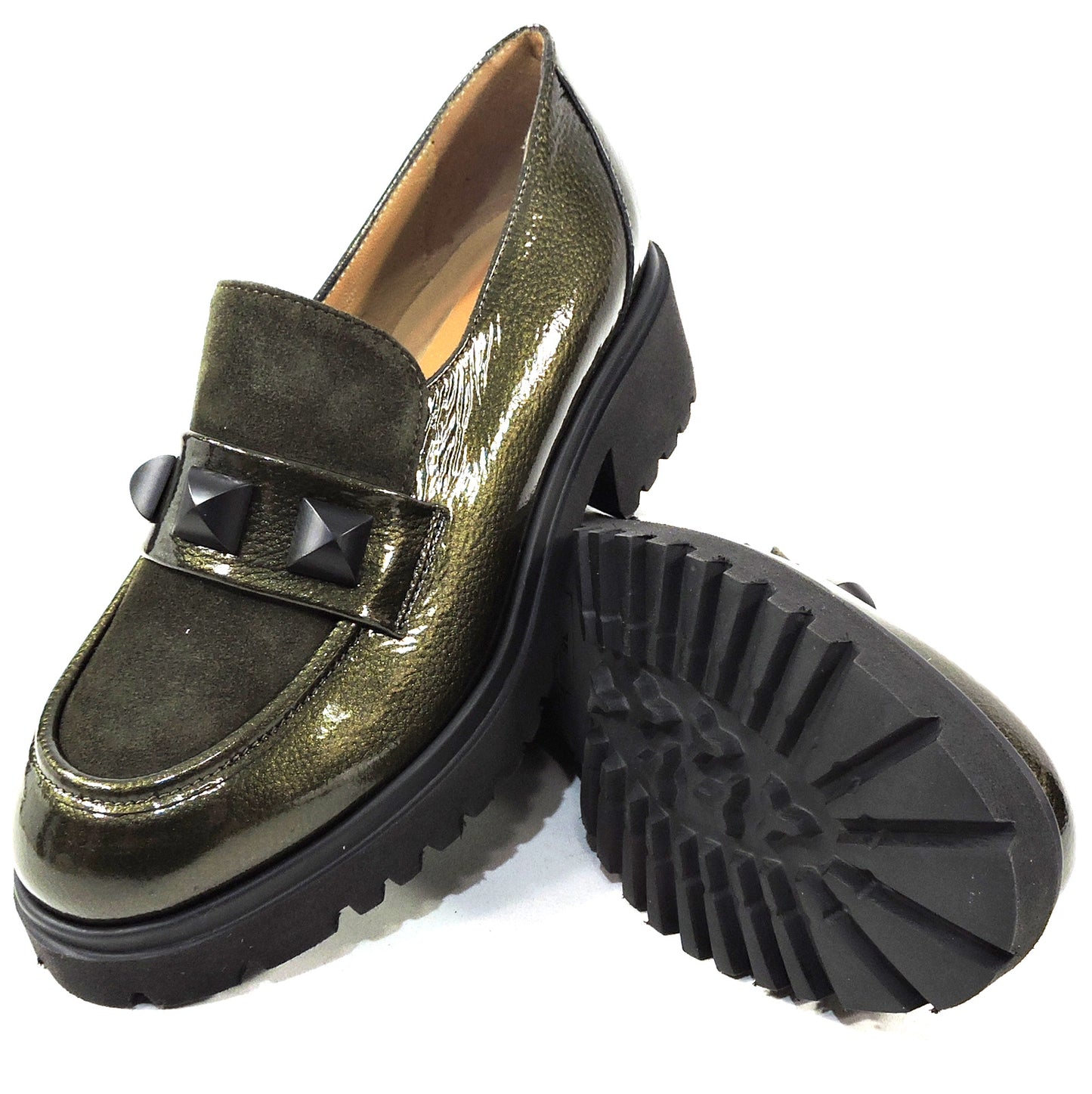 CHIARA COLINI ๐ฎ๐น WOMEN'S GREEN PATENT LEATHER COMFORT FASHION LOAFERS