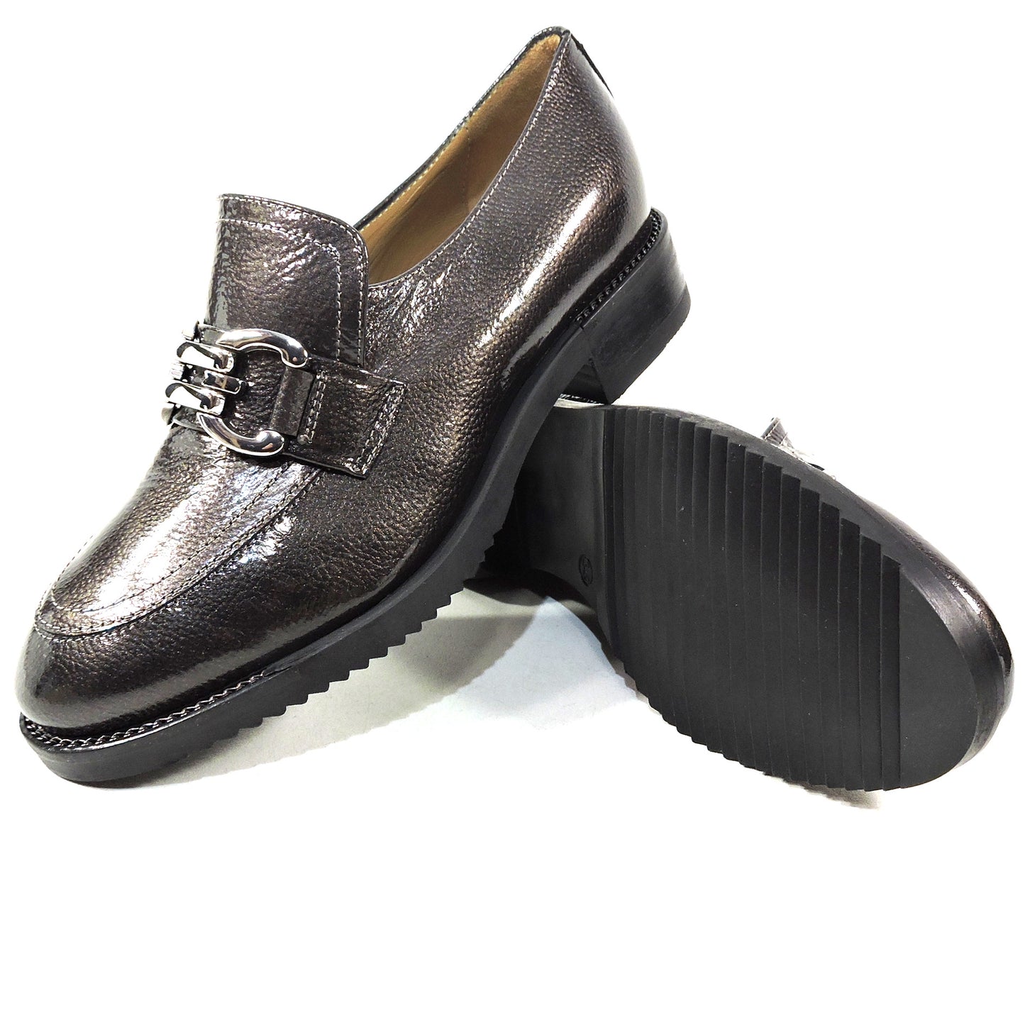 CHIARA COLINI ๐ฎ๐น WOMEN'S GREY SOFT PATENT LEATHER COMFORT FASHION LOFERS