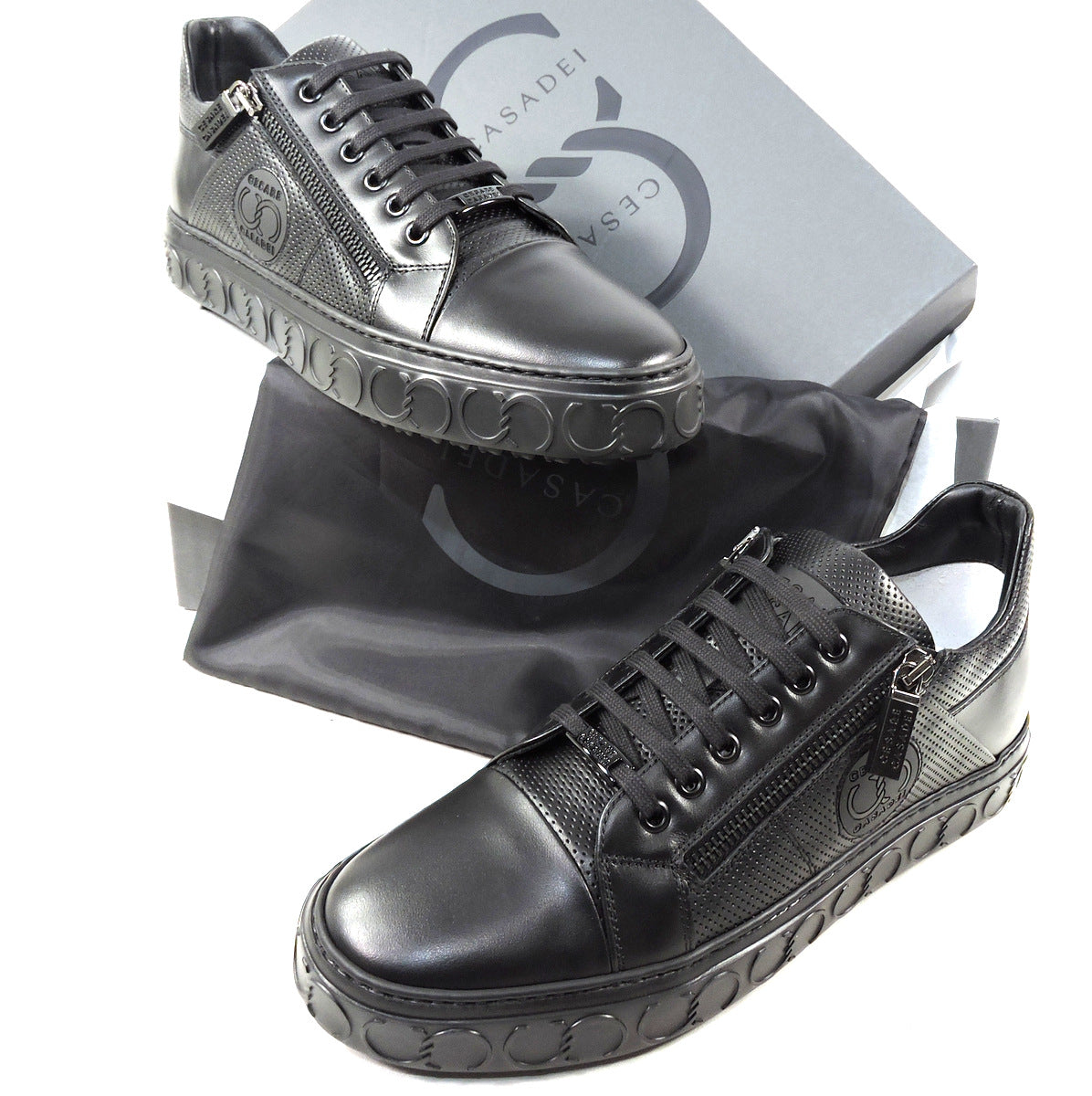 CASADEI š®š¹ MEN'S BLACK LEATHER COMFORT FASHION SNEAKERS