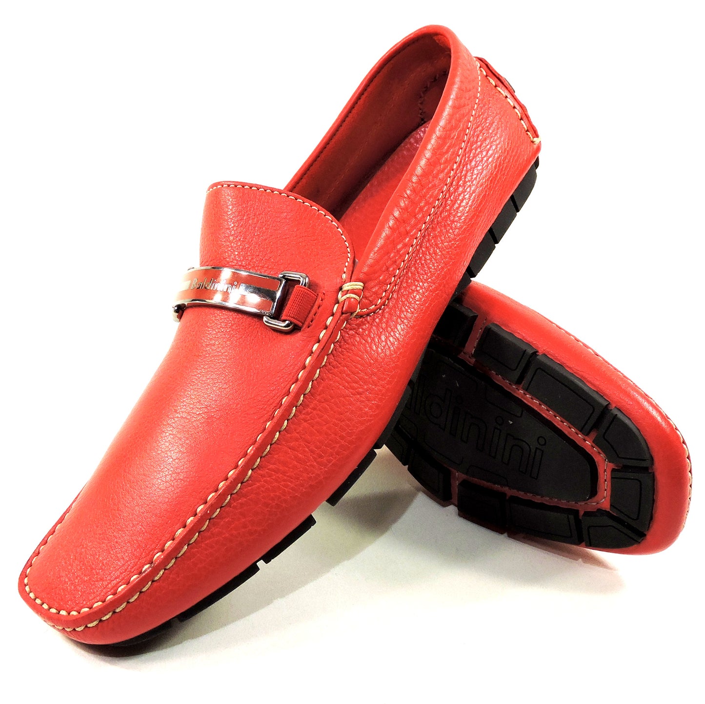 BALDININI 🇮🇹 MEN'S RED SOFT LEATHER COMFORT FLAT SUMMER LOAFERS