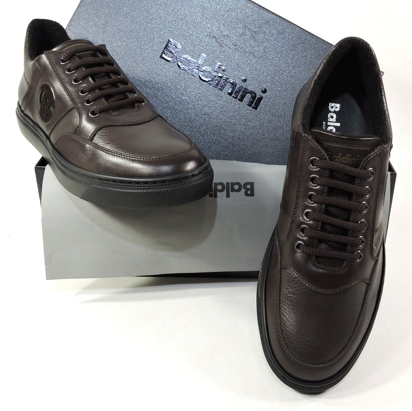 BALDININI ๐ฎ๐น MEN'S BROWN SOFT LEATHER COMFORT WARM FASHION SNEAKERS