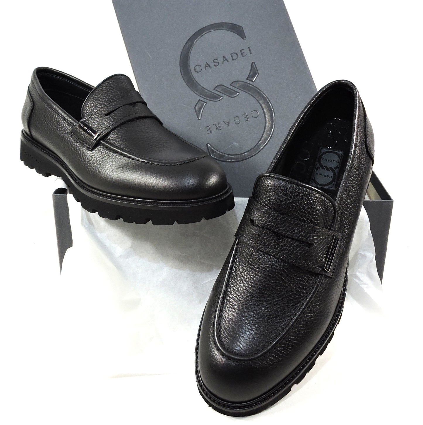 CASADEI ๐ฎ๐น MEN'S BLACK SOFT LEATHER COMFORT PENNY LOAFERS