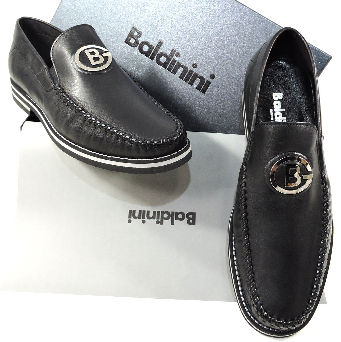 BALDININI 🇮🇹 MEN'S BLACK SOFT LEATHER COMFORT SUMMER LOAFERS