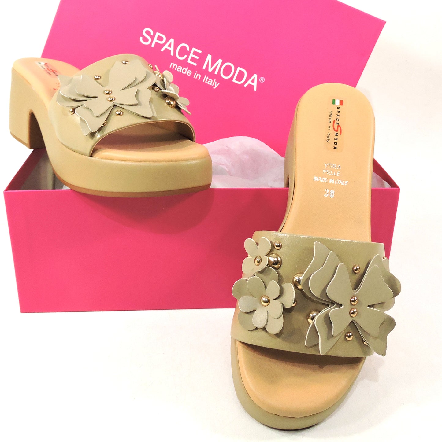 SPACE MODA BY REPO ๐ฎ๐น WOMEN'S BEIGE LEATHER COMFORT MULES
