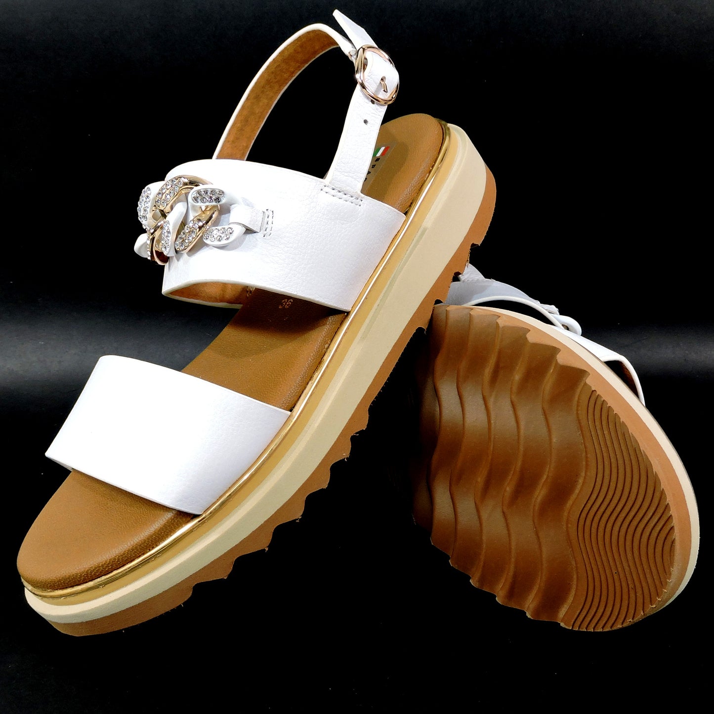 SPACE MODA BY REPO 🇮🇹 WOMEN'S WHITE LEATHER COMFORT SUMMER FLAT SANDALS