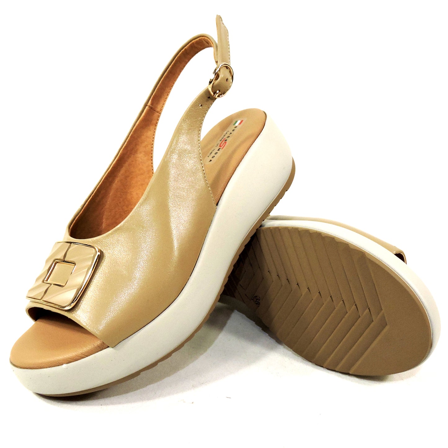 SPACE MODA BY REPO WOMEN'S BEIGE LEATHER COMFORT SUMMER SANDALS