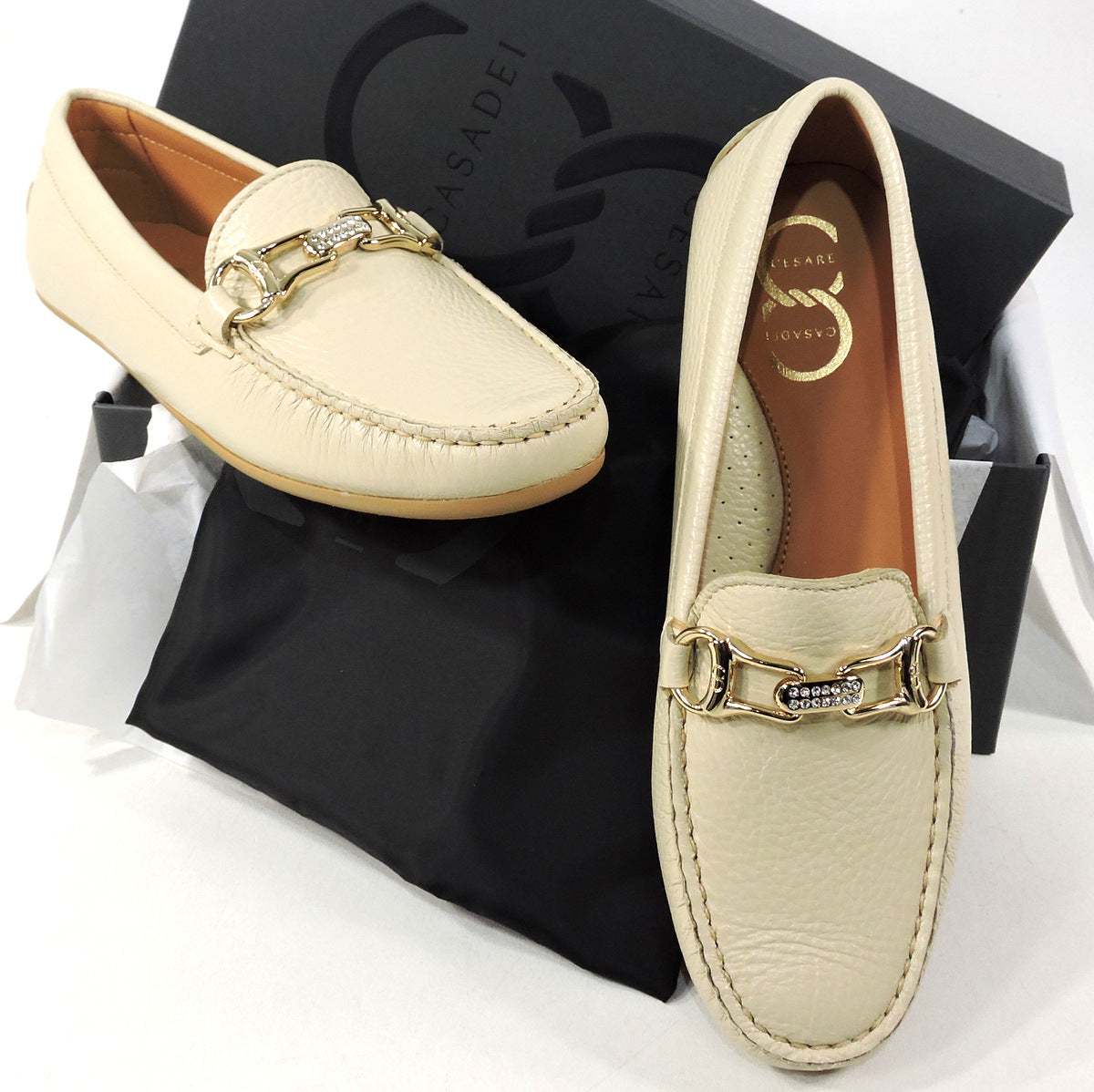 CASADEI 🇮🇹 WOMEN'S BEIGE FLAT SOFT LEATHER COMFORT SUMMER LOAFERS