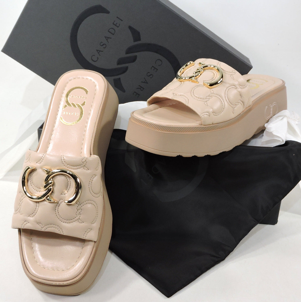 CASADEI 🇮🇹 WOMEN'S BEIGE SOFT LEATHER PLATFORM MULES BOUTIQUE