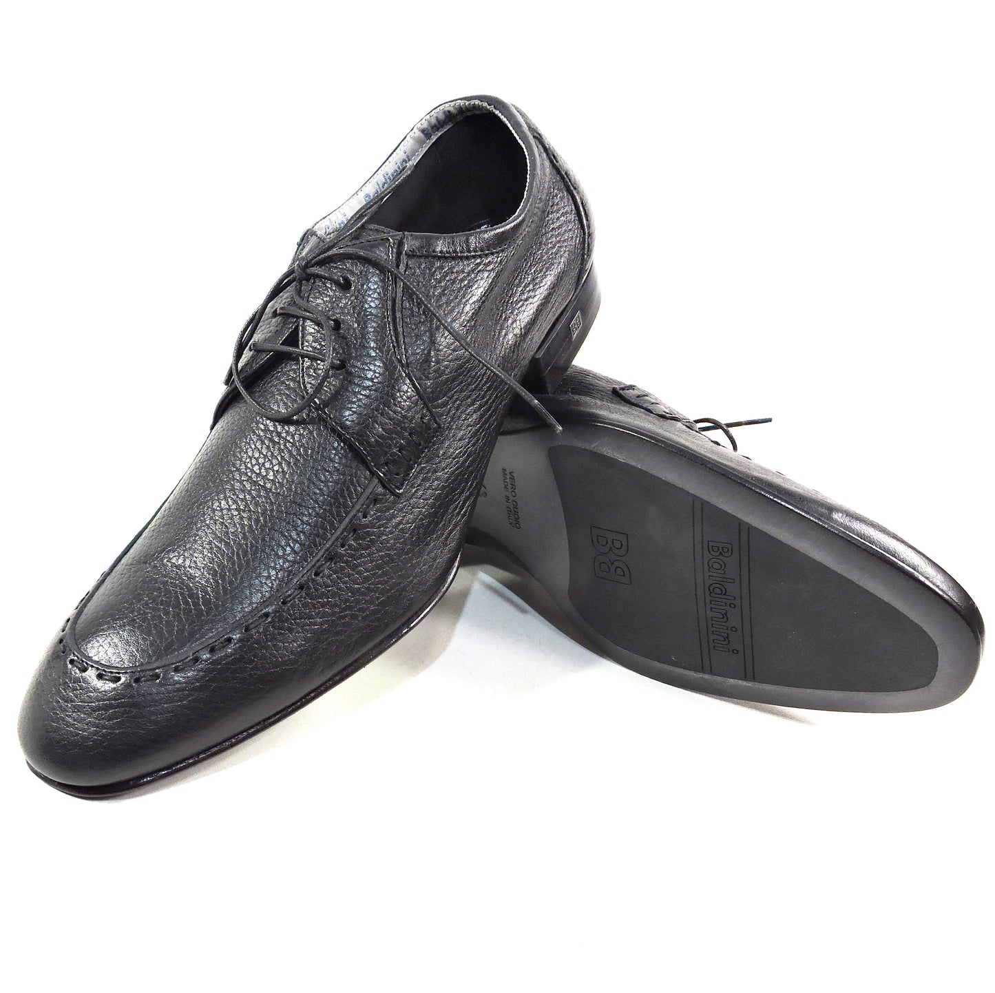 Baldinini Men's Black Leather Derby Dress Shoes, Comfort Moc-Toe Oxford