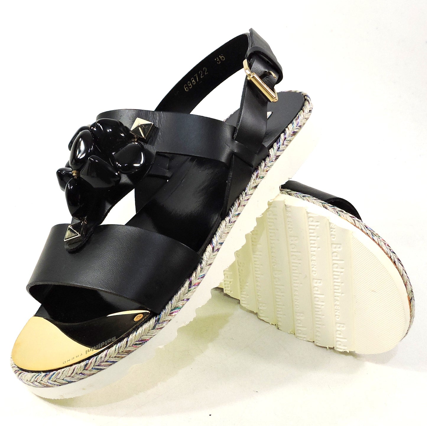 BALDININI 🇮🇹 WOMEN'S BLACK SOFT LEATHER COMFORT FLAT SUMMER SANDALS