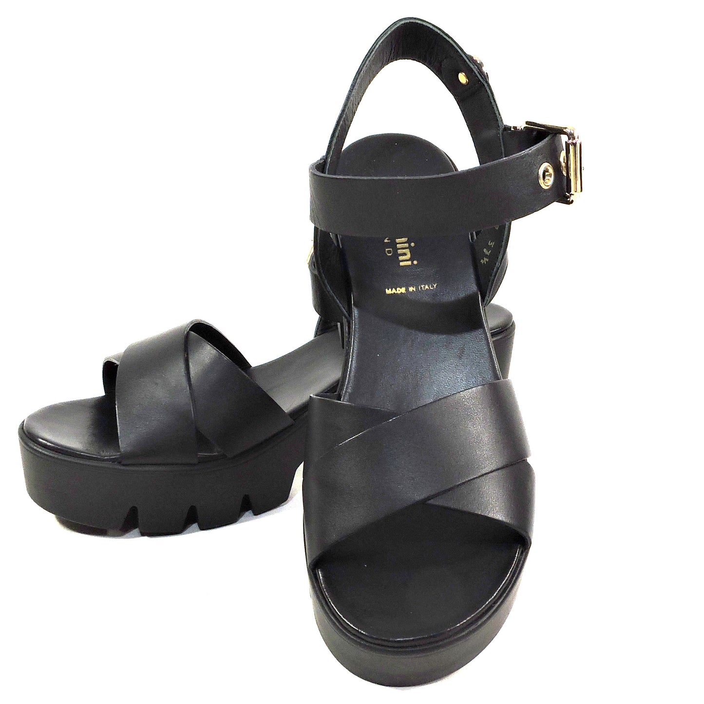 BALDININI 🇮🇹 WOMEN'S BLACK SOFT LEATHER COMFORT SUMMER PLATFORM SANDALS