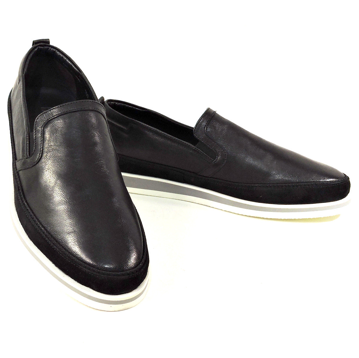 BALDININI 🇮🇹 MEN'S BLACK LEATHER & SUEDE COMFORT SUMMER LOAFERS