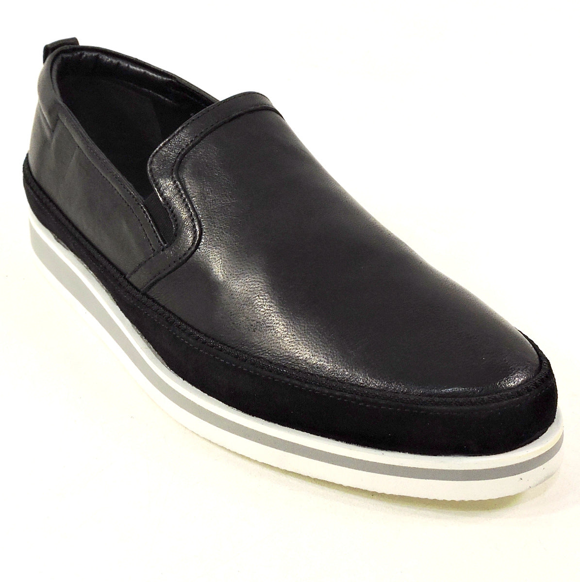 BALDININI 🇮🇹 MEN'S BLACK LEATHER & SUEDE COMFORT SUMMER LOAFERS