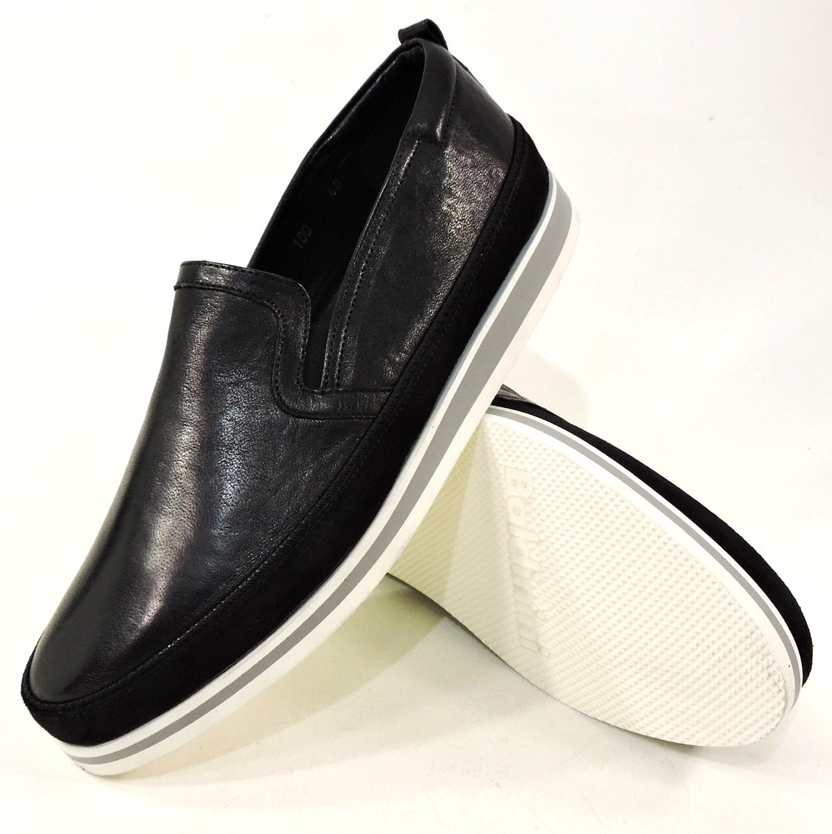 BALDININI 🇮🇹 MEN'S BLACK LEATHER & SUEDE COMFORT SUMMER LOAFERS