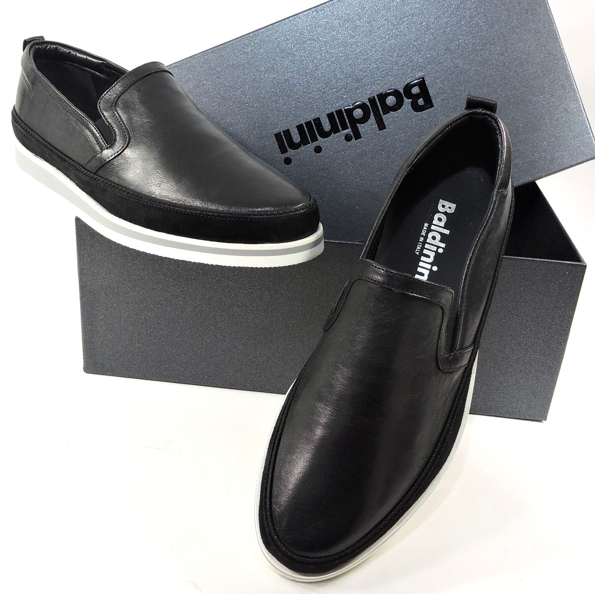 BALDININI 🇮🇹 MEN'S BLACK LEATHER & SUEDE COMFORT SUMMER LOAFERS