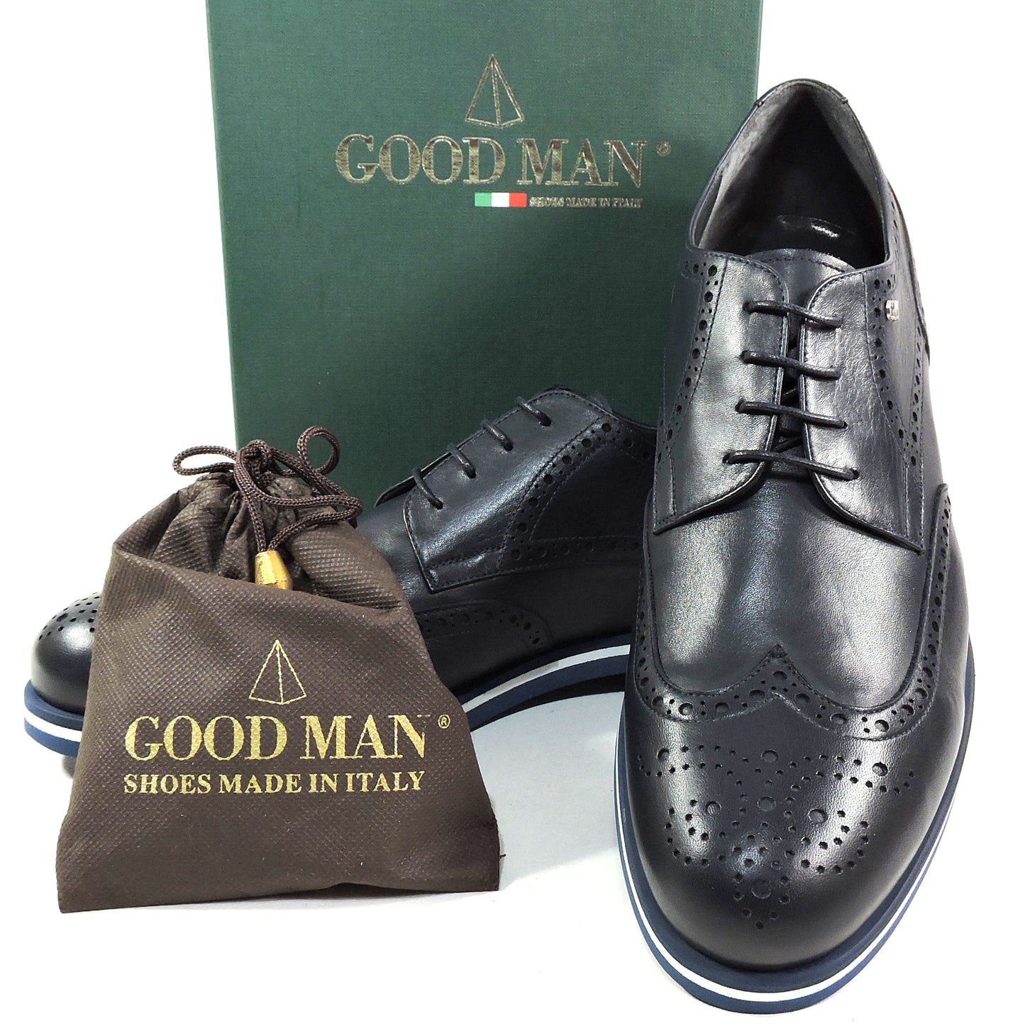 GOODMAN ๐ฎ๐น MEN'S NAVY BLUE SOFT LEATHER COMFORT OXFORD SHOES 42 EU