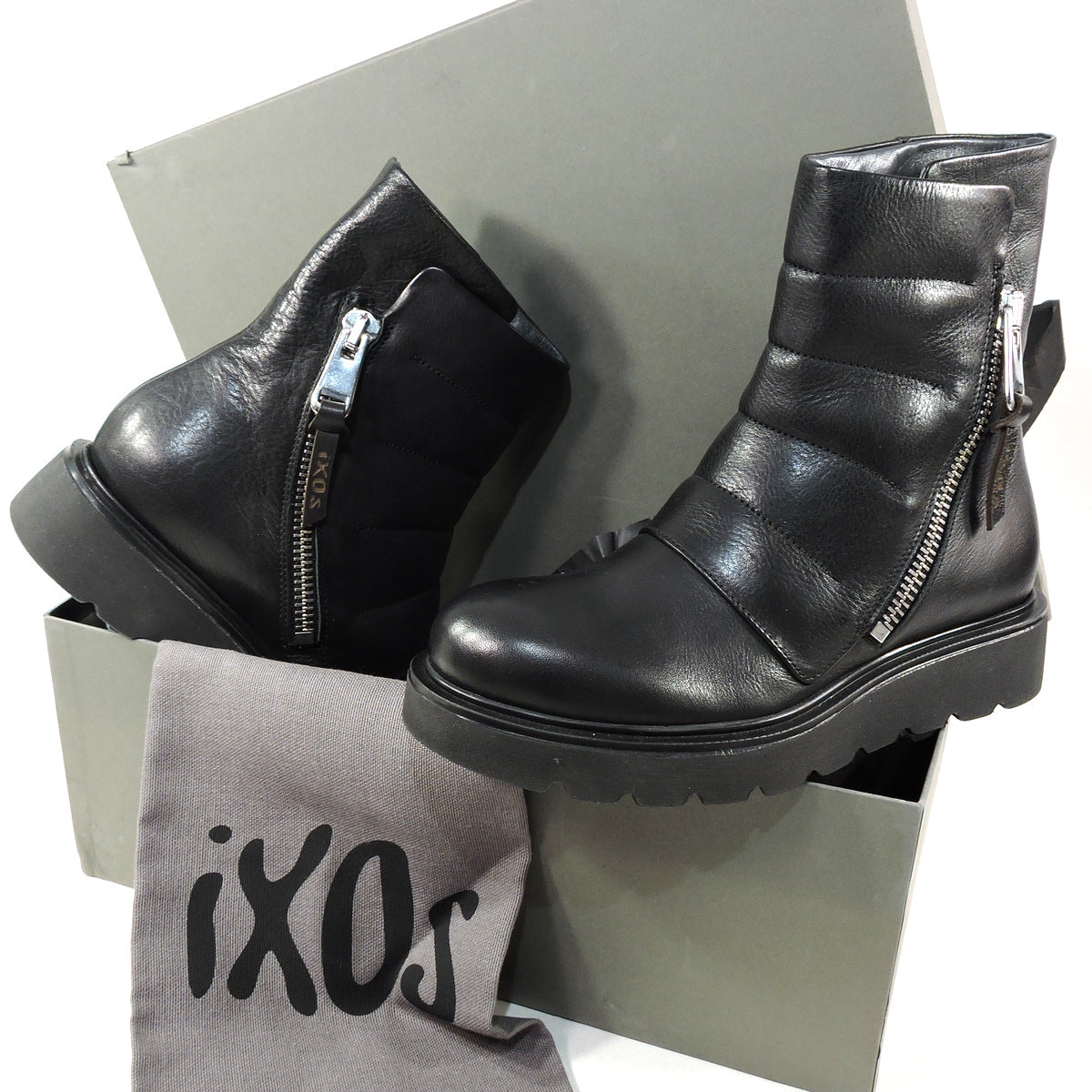 IXOS 🇮🇹 WOMEN'S BLACK SOFT LEATHER WINTER FASHION ANKLE BOOTIE