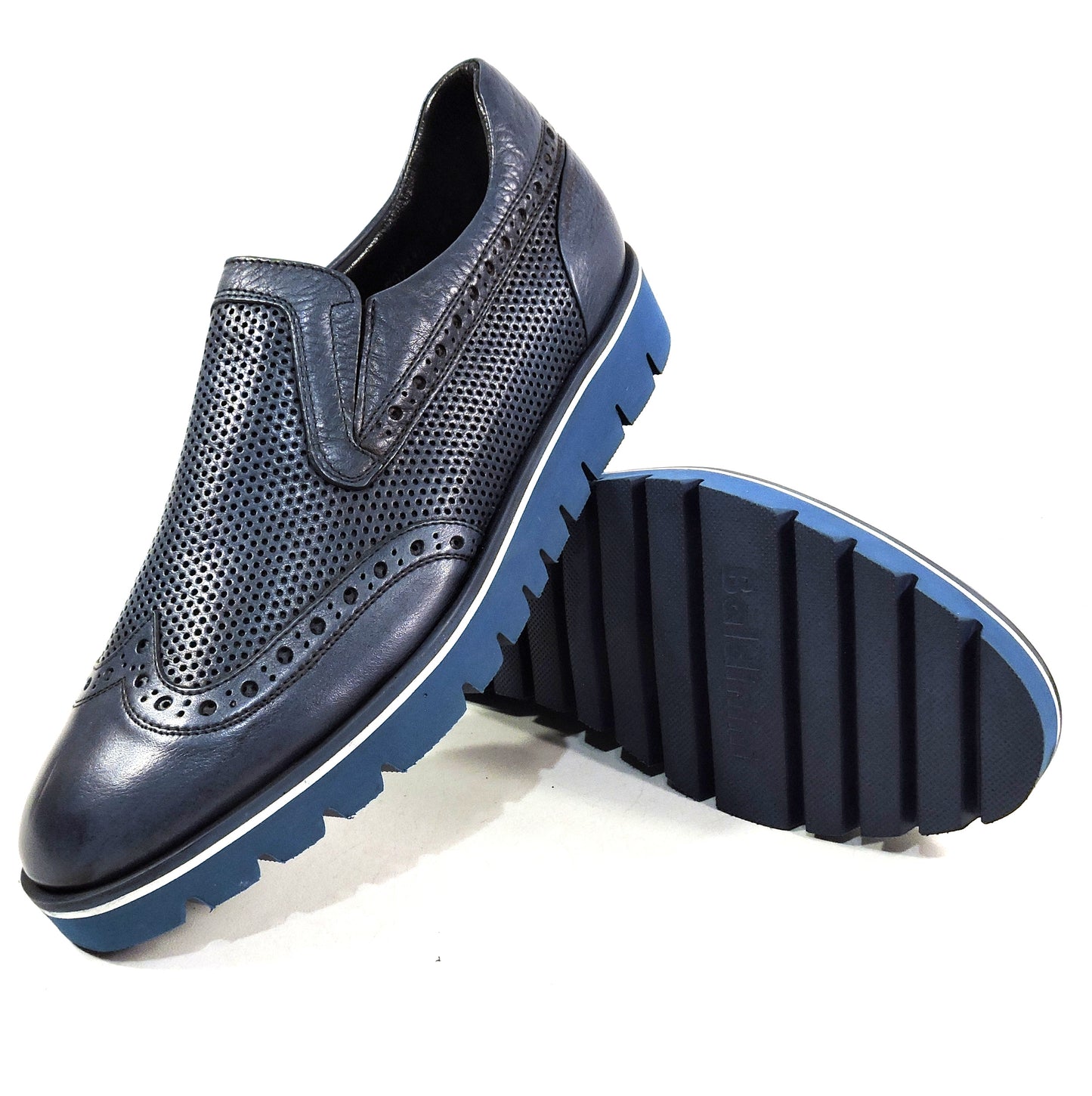 BALDININI 🇮🇹 MEN'S BLUE SOFT LEATHER COMFORT SUMMER FLAT LOAFERS