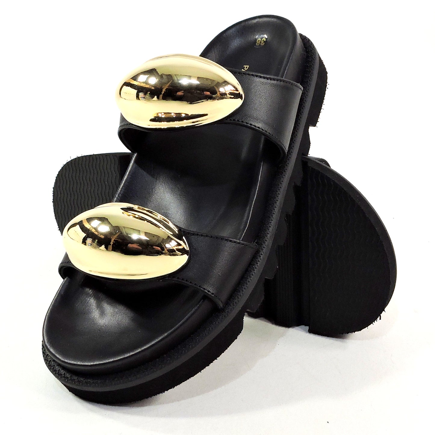 PAOLA FABIANI 🇮🇹 WOMEN'S BLACK LEATHER COMFORT SUMMER FLAT SANDALS