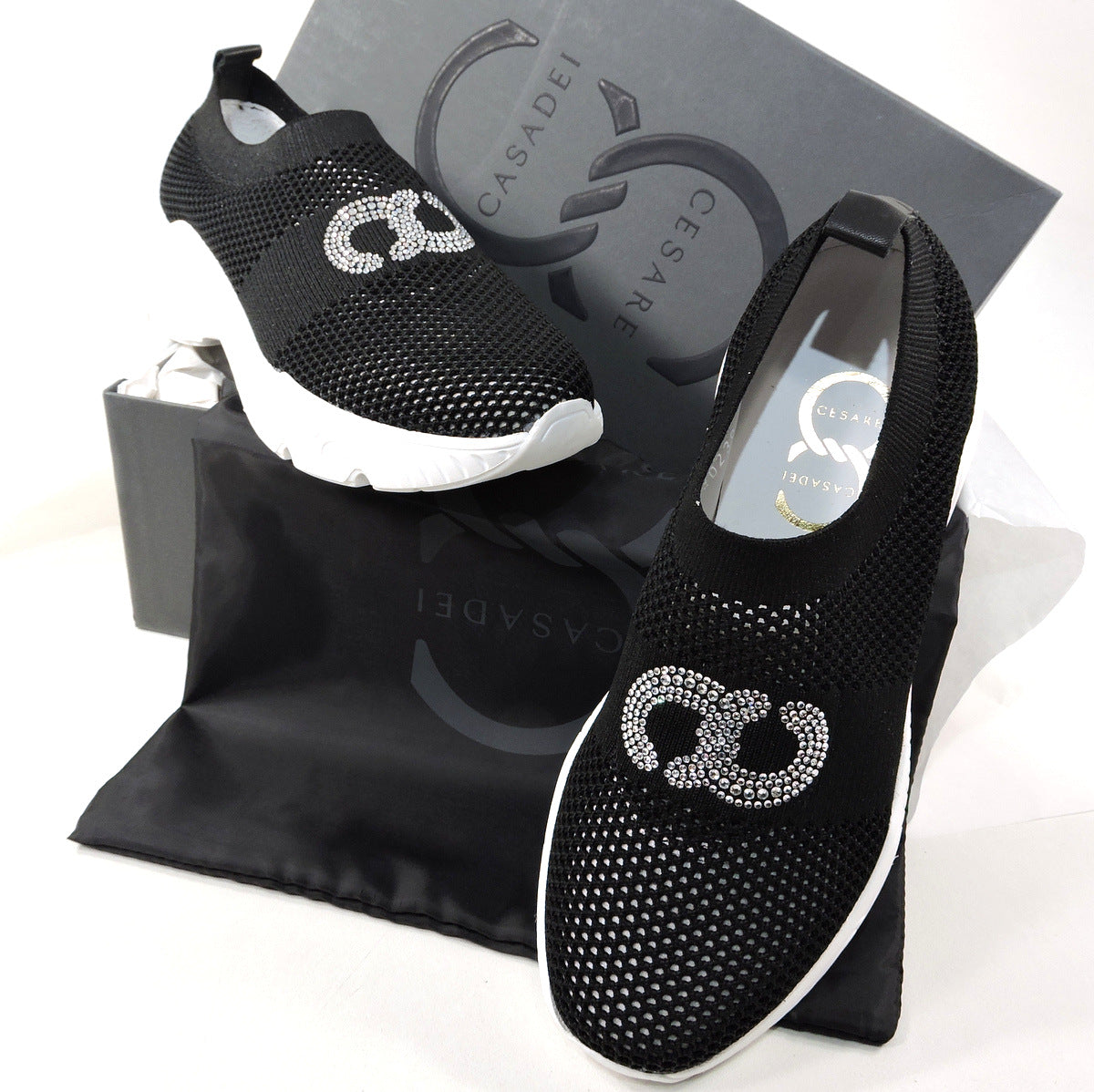 CASADEI 🇮🇹 WOMEN'S BLACK STREICH FABRIC FASHION SUMMER SNEAKERS