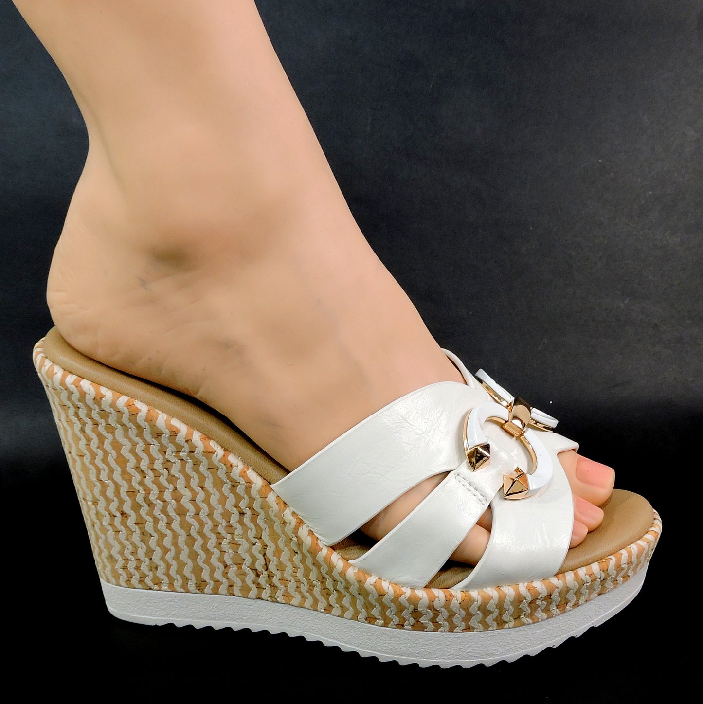SPACE MODA BY REPO 🇮🇹 WOMEN'S WHITE SOFT LEATHER COMFORT SUMMER WEDGE MULES