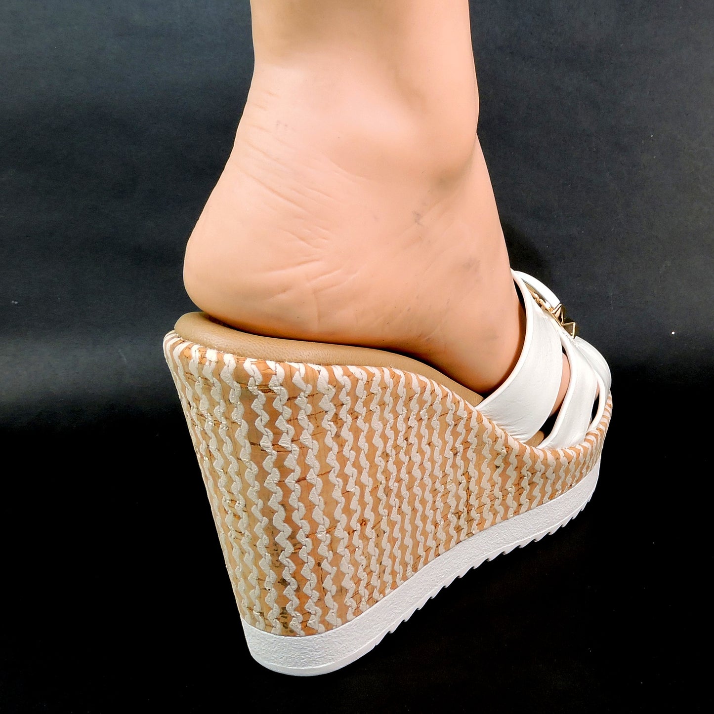 SPACE MODA BY REPO 🇮🇹 WOMEN'S WHITE SOFT LEATHER COMFORT SUMMER WEDGE MULES