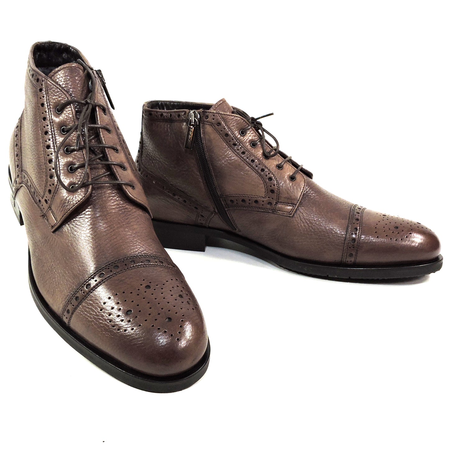 BALDININI ๐ฎ๐น MEN'S BROWN SOFT LEATHER WINTER FUR LINING COMFORT OXFORD BOOTIE