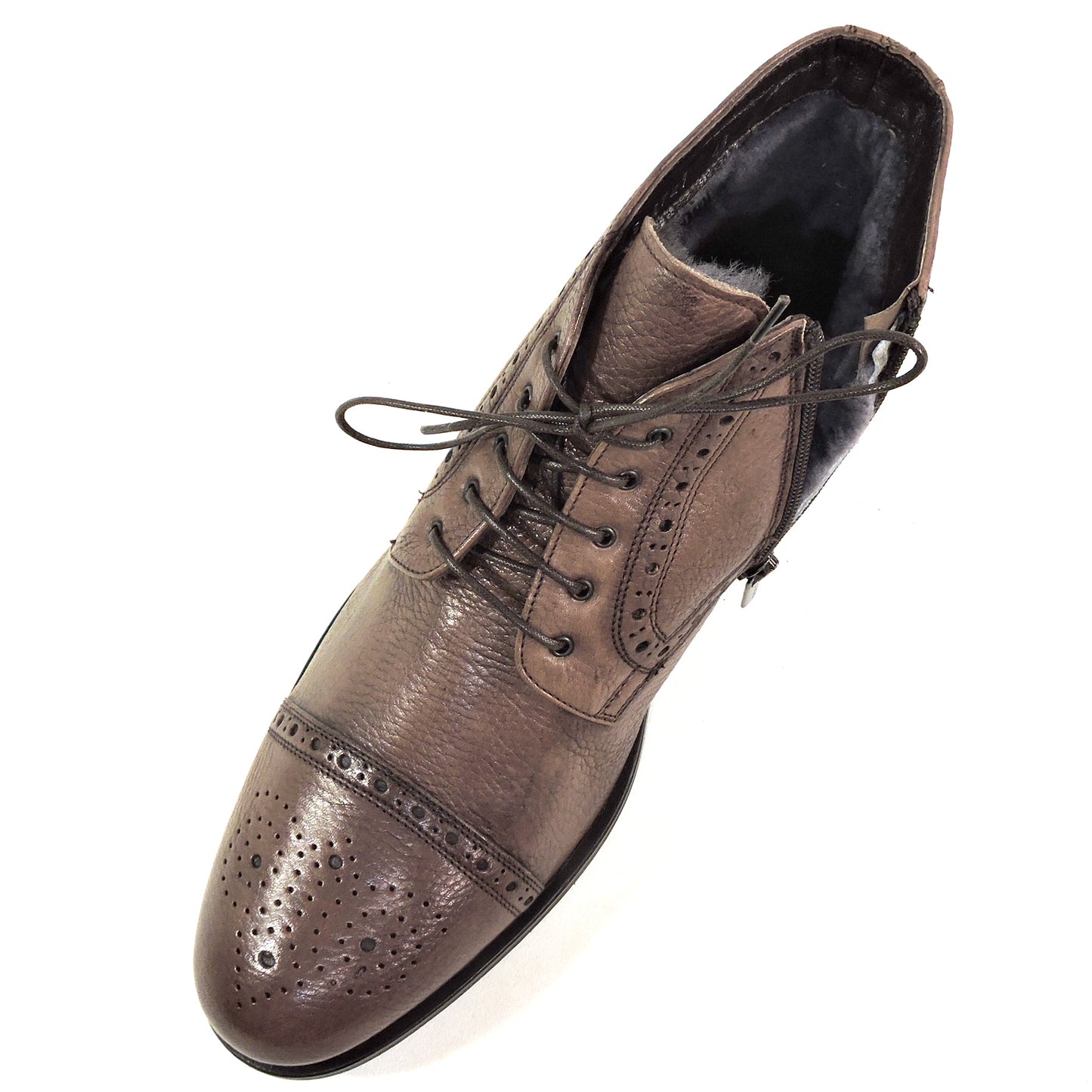 BALDININI ๐ฎ๐น MEN'S BROWN SOFT LEATHER WINTER FUR LINING COMFORT OXFORD BOOTIE
