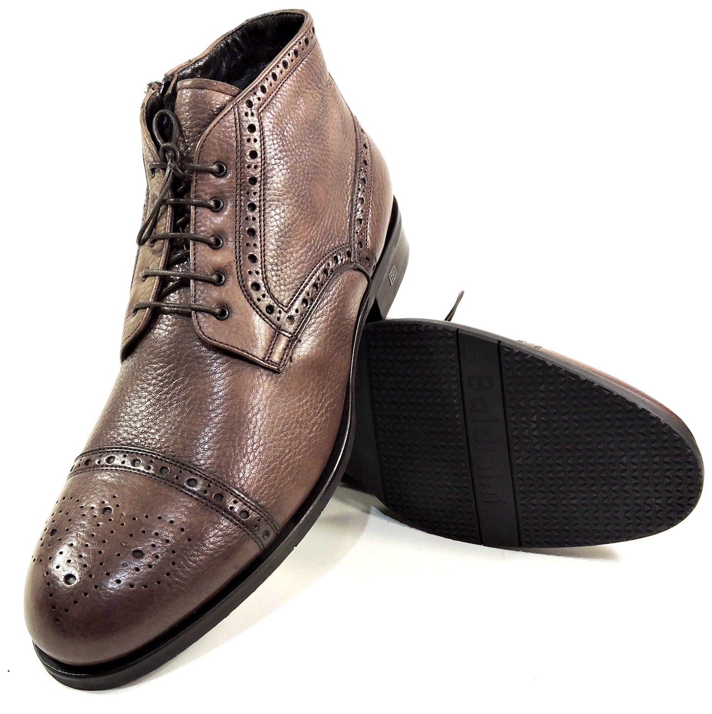 BALDININI ๐ฎ๐น MEN'S BROWN SOFT LEATHER WINTER FUR LINING COMFORT OXFORD BOOTIE