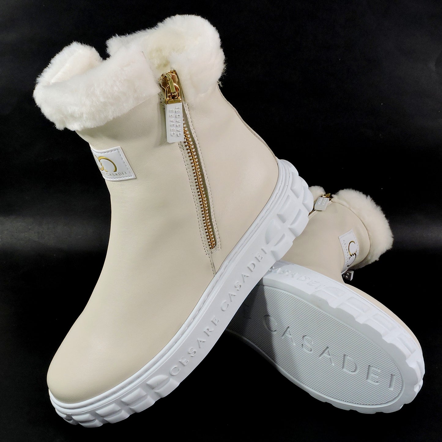 CASADEI 🇮🇹 WOMEN'S BEIGE LEATHER COMFORT LAMB FUR WINTER FASHION BOOTIE 37 EU