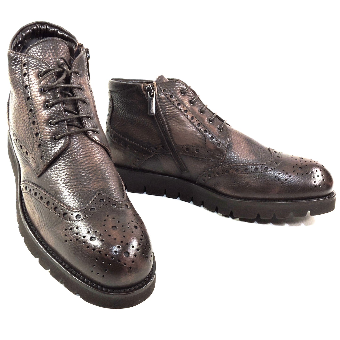 BALDININI ๐ฎ๐น MEN'S BROWN SOFT LEATHER WINTER FUR LINING FLAT BOOTIE