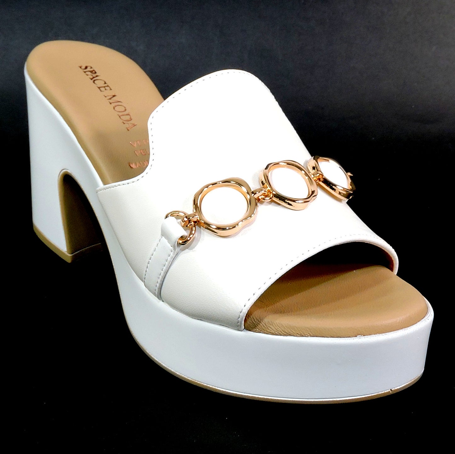 SPACE MODA BY REPO 🇮🇹 WOMEN'S WHITE SOFT LEATHER COMFORT SUMMER HEELED MULES
