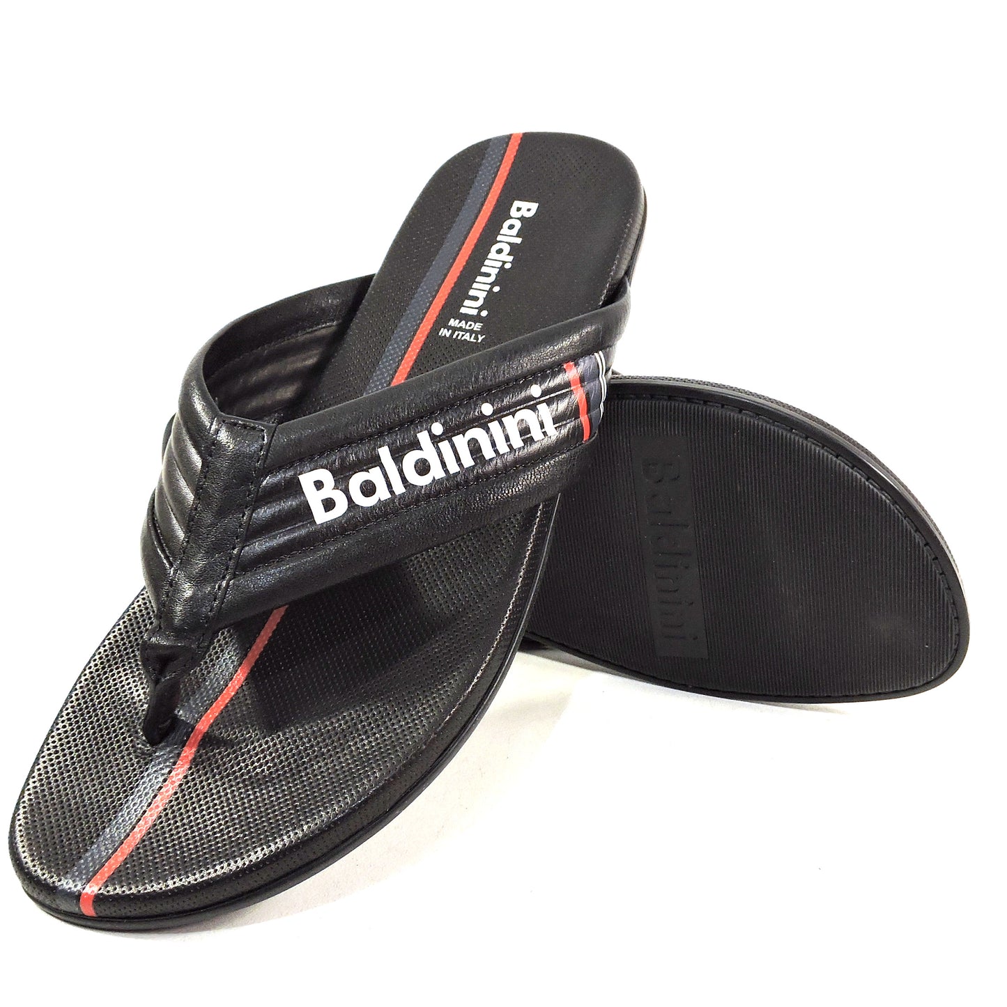 BALDININI 🇮🇹 MEN'S BLACK SOFT LEATHER COMFORT FLAT SUMMER SANDALS